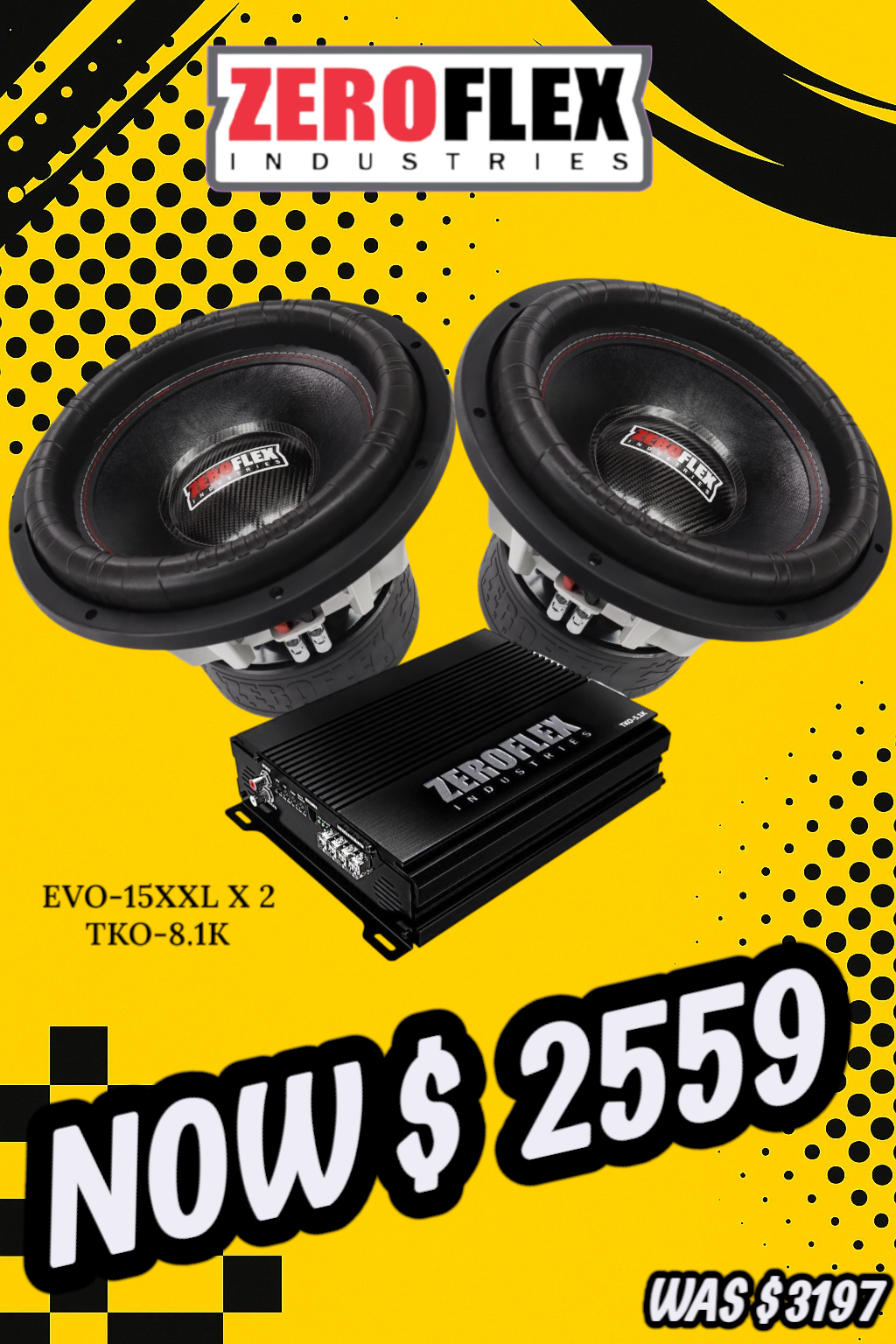 Zeroflex EVO-15XXL Bass Package – Dual 15" Subwoofers & 8000W RMS Amplifier