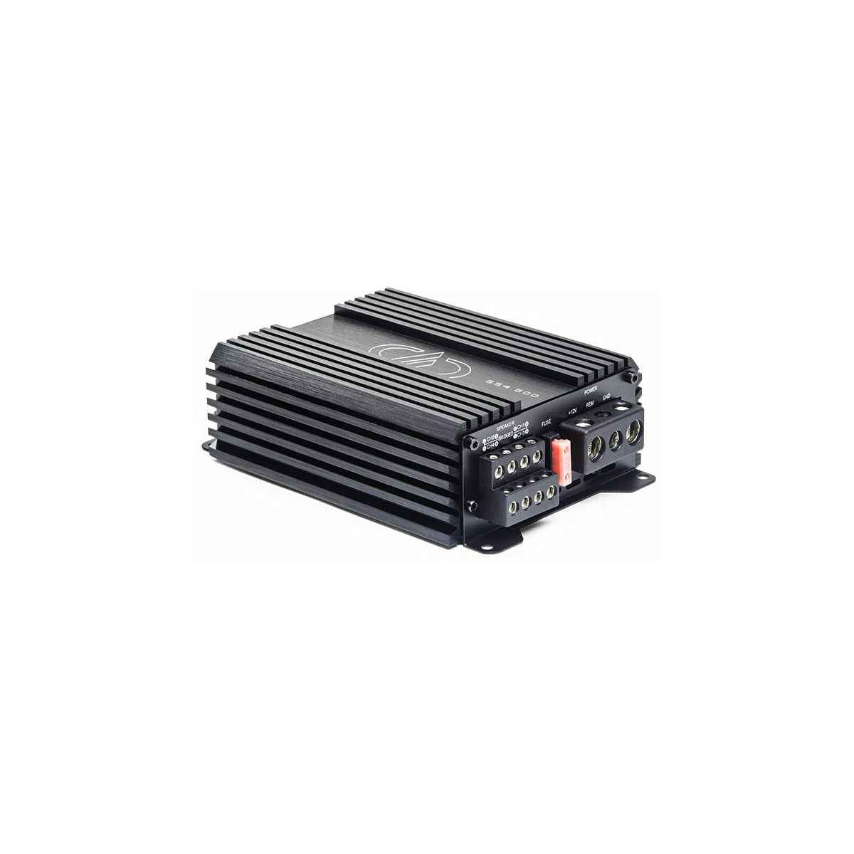 DD Audio 4 channel amplifier black compact design with multiple connection terminals