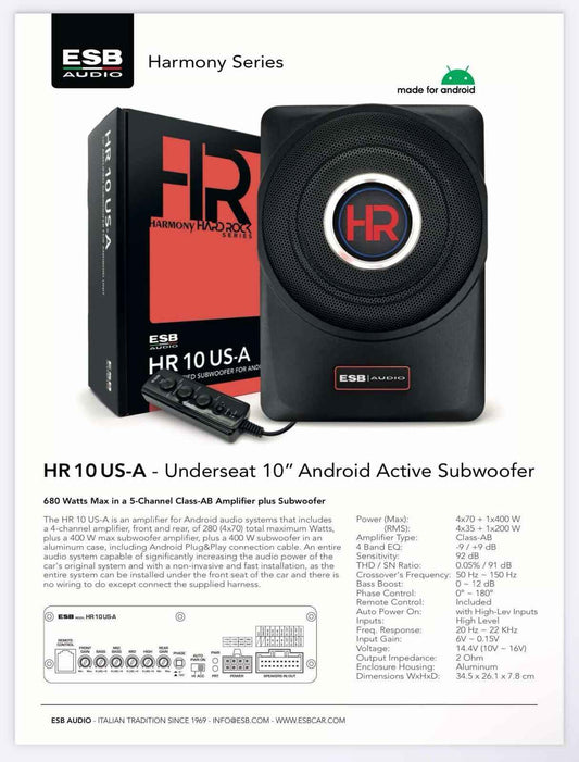 Harmony 10 inch Active Android Subwoofer designed for deep bass and clear sound in vehicles