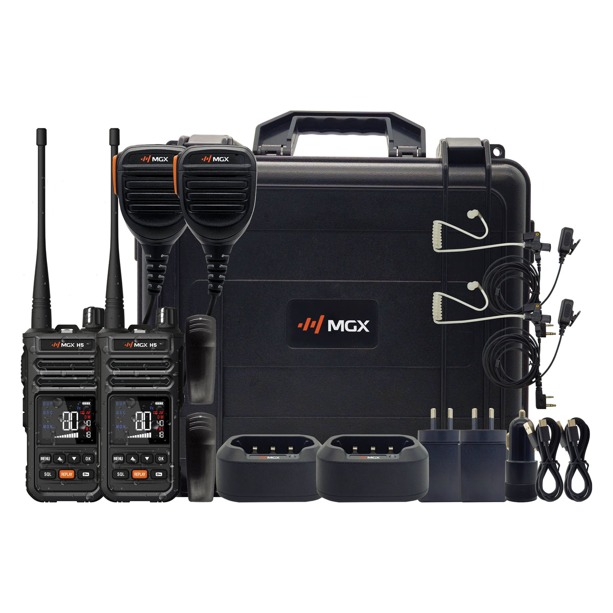 Genuine MGX H5-2TP radio and supplied components - product photograph