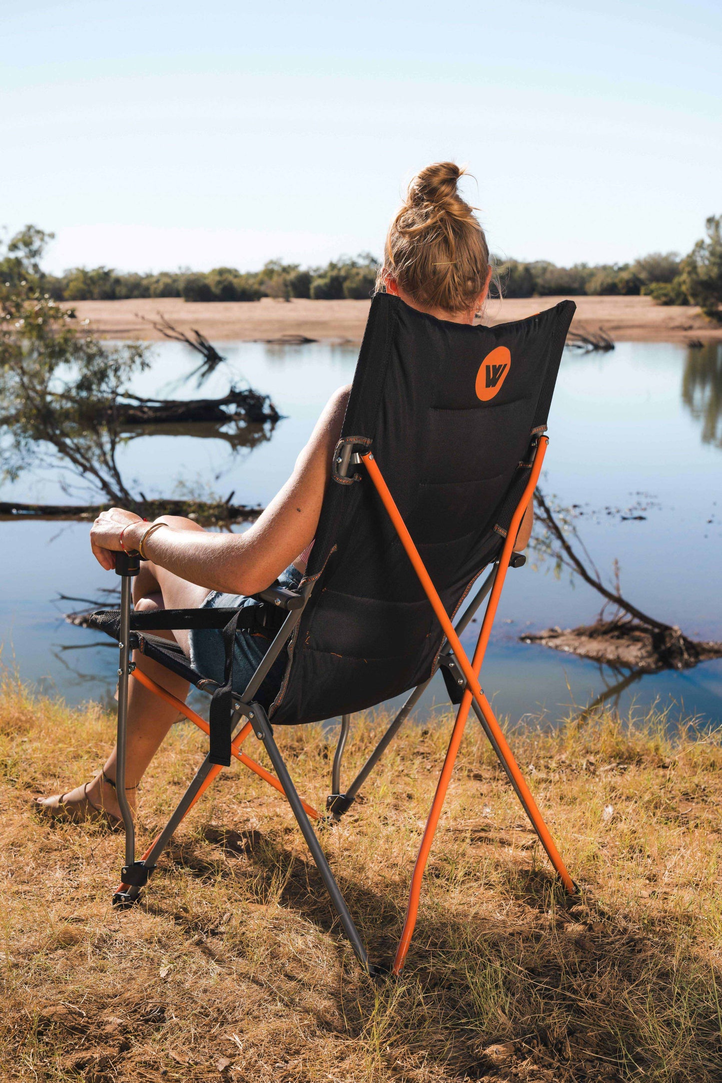 Yamba Solid Arm Camp Chair with Lumbar Support, Wine Glass Holder, Carry Bag with Shoulder Strap, Weight Rated 200kg Camping and Events