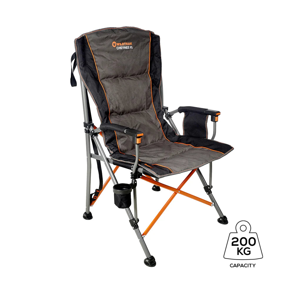 Cheynes XL Deluxe Solid Arm Camp Chair with Cushioned High Back, Wine Glass Holders, Drink Holder, Media Pocket, Self-Levelling Feet for Camping & Events, Weight Rated 200kg, Zipped Storage Pocket for Carry Bag with Shoulder Strap.