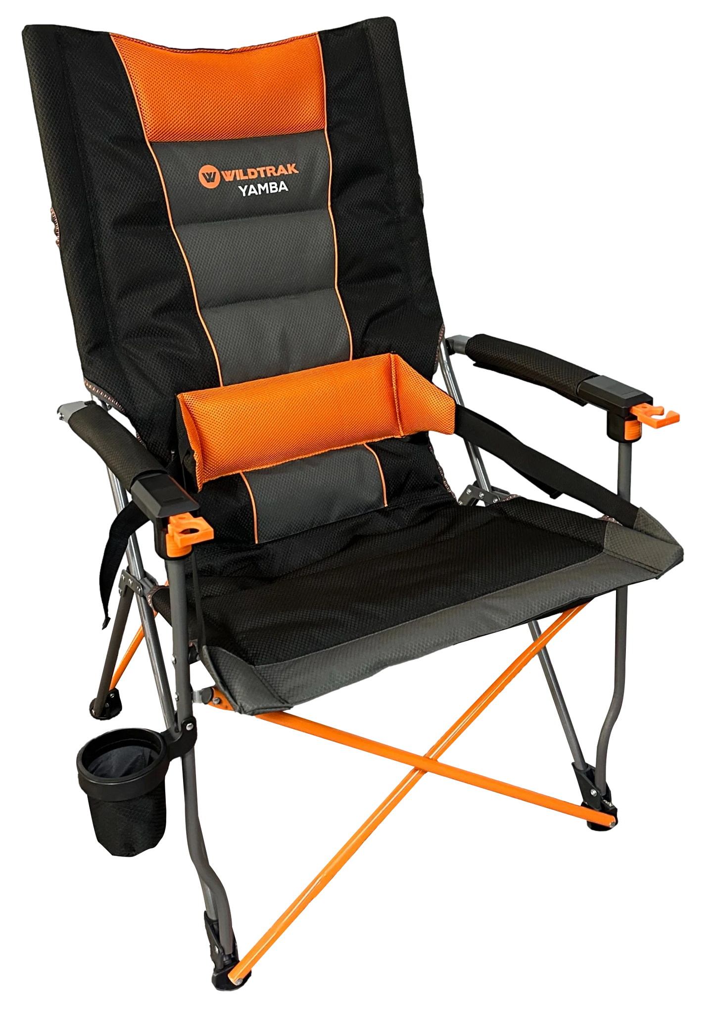 Yamba Solid Arm Camp Chair with Lumbar Support, Wine Glass Holder, Carry Bag with Shoulder Strap, Weight Rated 200kg Camping and Events