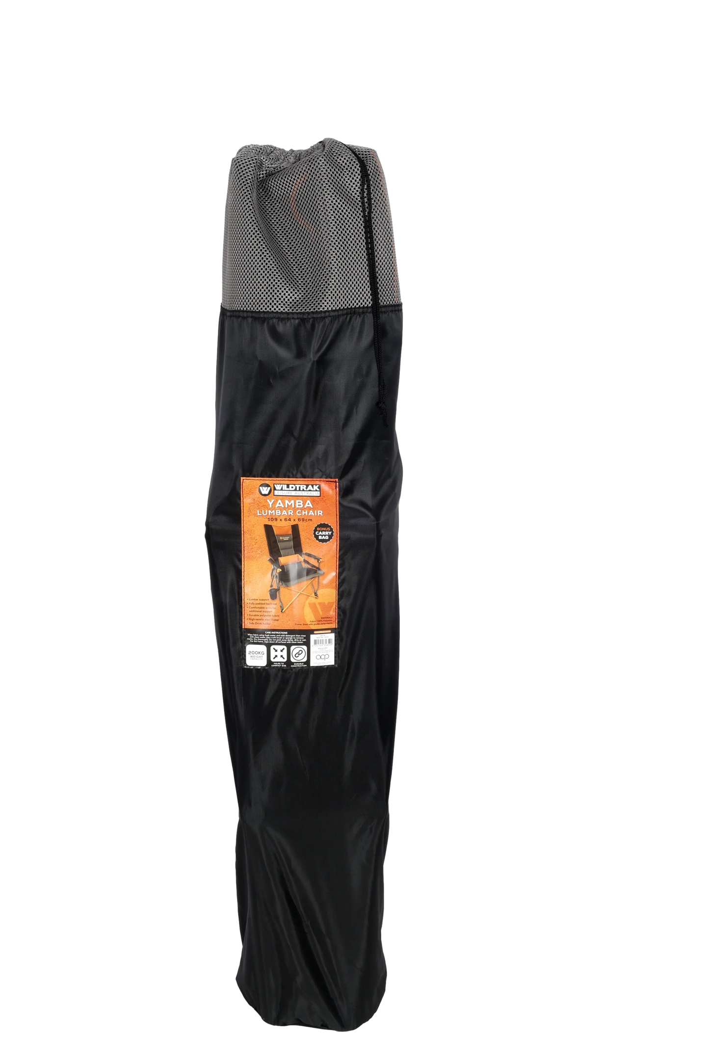 Yamba Solid Arm Camp Chair with Lumbar Support, Wine Glass Holder, Carry Bag with Shoulder Strap, Weight Rated 200kg Camping and Events