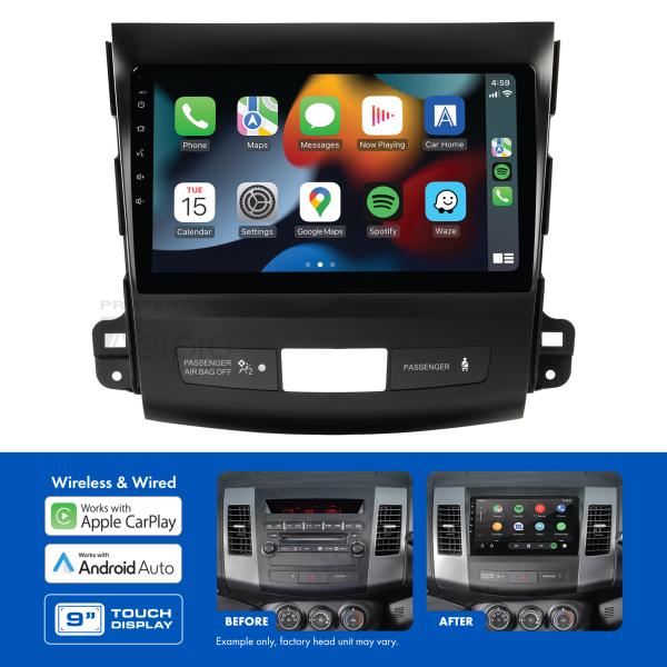 AMMB12 9" Multimedia receiver to suit Mitsubishi outlander 2007-2012 & Peugeot 4007 2009-2012 - rockford fosgate amplified