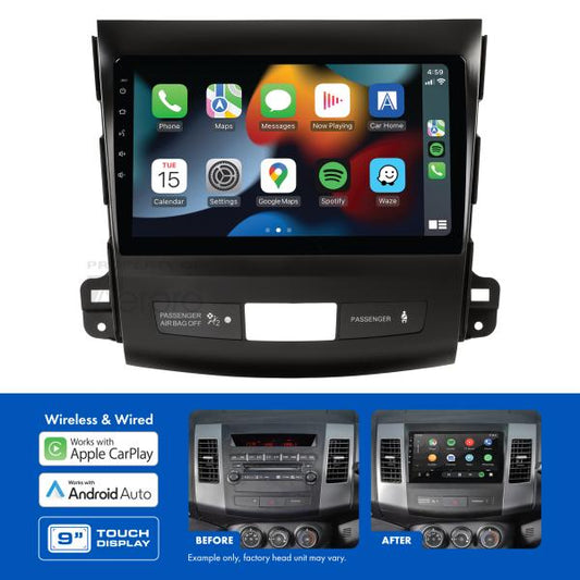 AMMB12 9" Multimedia receiver to suit Mitsubishi outlander 2007-2012 & Peugeot 4007 2009-2012 - rockford fosgate amplified