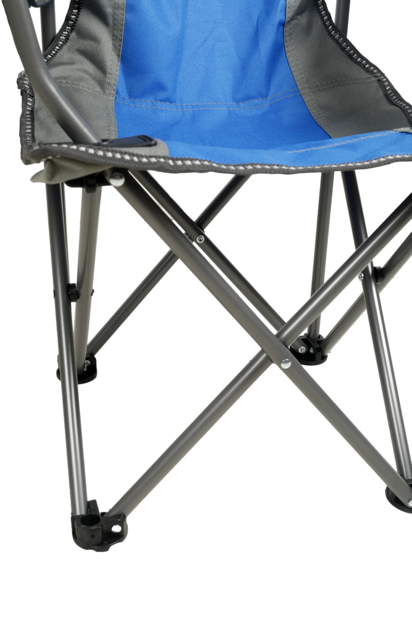 KIDS Camp Chair, Blue/Grey Foldable, Easy Clean Fabric, Drink Holder, Weight Rated 100kg, Carry Bag with Shoulder Strap