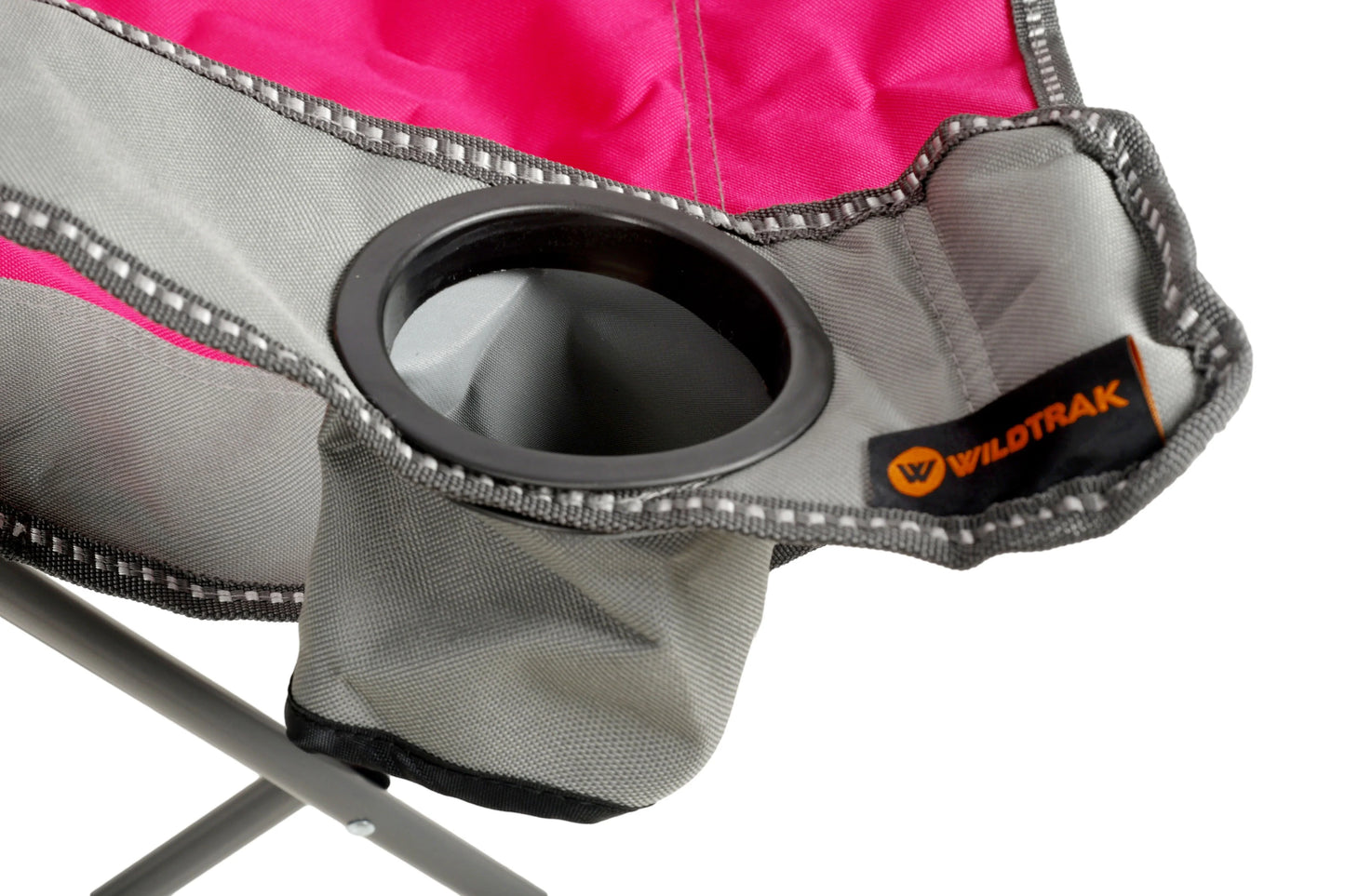 KIDS Camp Chair, Pink/Grey Foldable, Easy Clean Fabric, Drink Holder, Locking Device to Secure Legs into Place, Weight Rated 100kg, Carry Bag with Shoulder Strap