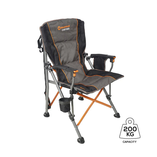 Cheynes Deluxe Solid Arm Camp Chair | High Back, Cushioned Seat | Wine Glass Holders, Media Pocket & 200kg Weight Rating