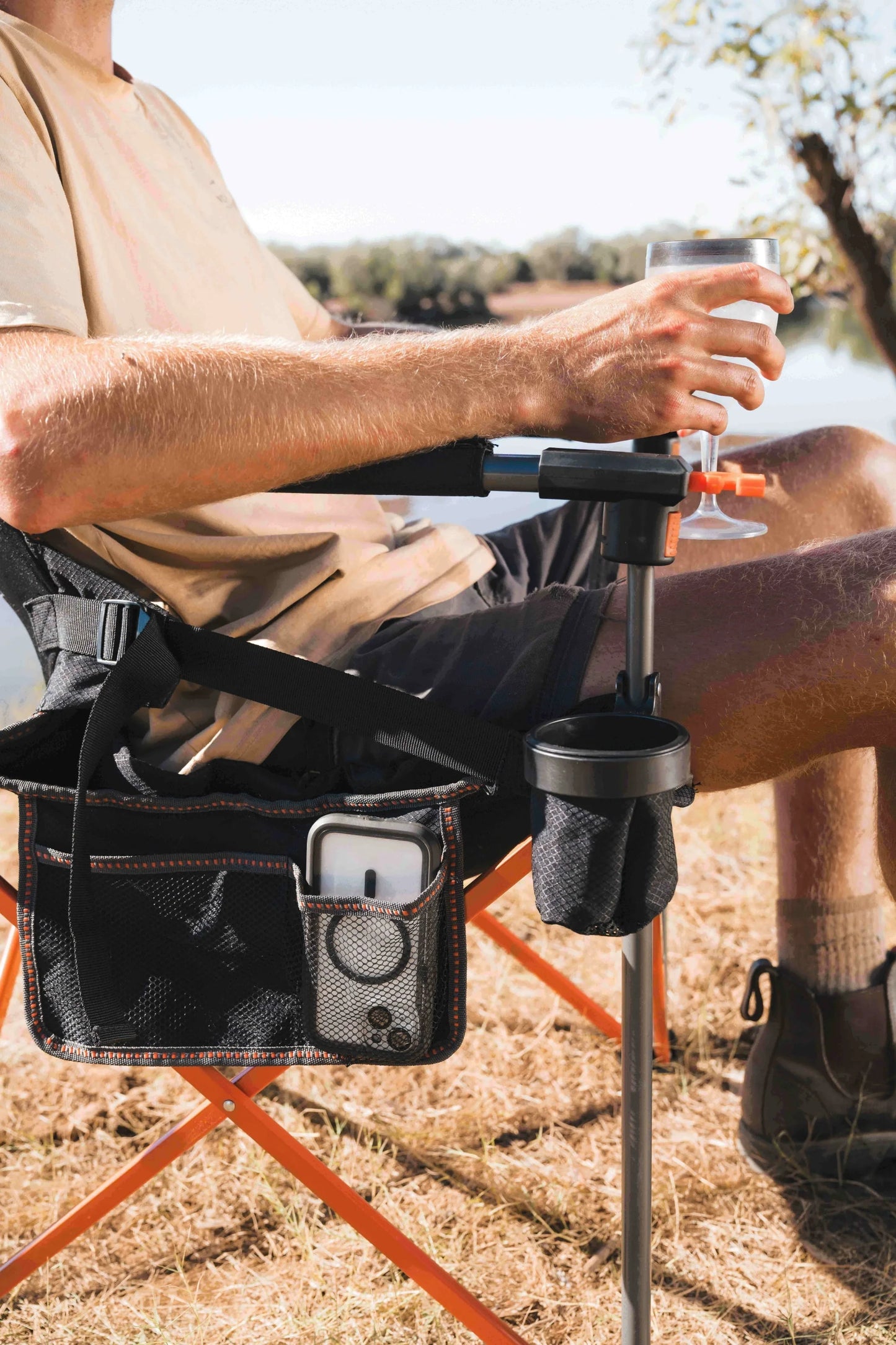 Nannup Deluxe Foldable Camp Chair, Cushioned Adjustable Lumbar Support, Wine Glass Holder, Media Storage Pocket, Zippered Storage Pocket for Carry Bag with Shoulder Strap, Weight Rated 200kg Camping and Events