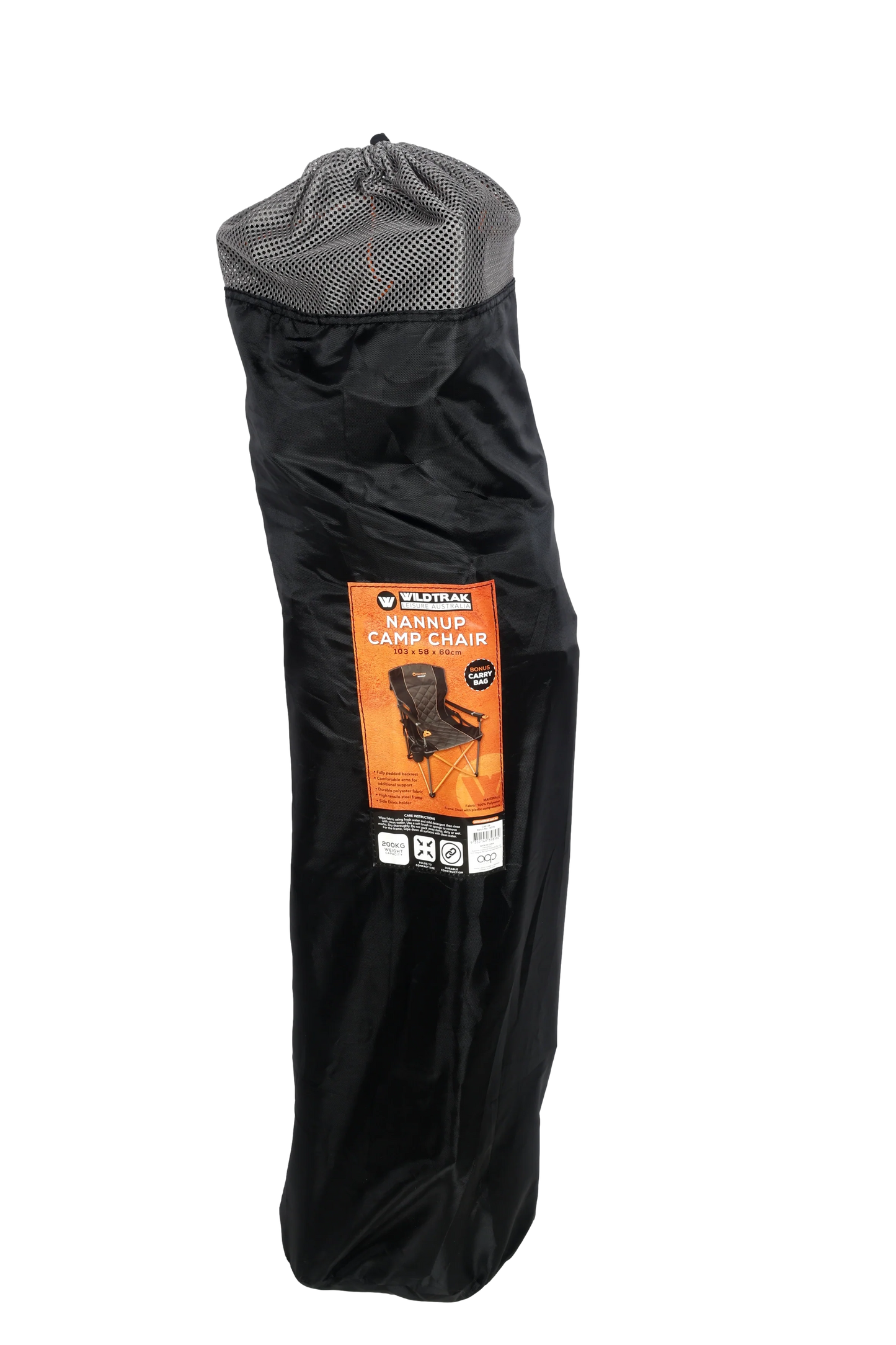 Nannup Deluxe Foldable Camp Chair, Cushioned Adjustable Lumbar Support, Wine Glass Holder, Media Storage Pocket, Zippered Storage Pocket for Carry Bag with Shoulder Strap, Weight Rated 200kg Camping and Events