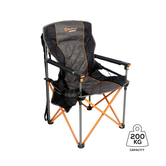 Nannup Deluxe Foldable Camp Chair, Cushioned Adjustable Lumbar Support, Wine Glass Holder, Media Storage Pocket, Zippered Storage Pocket for Carry Bag with Shoulder Strap, Weight Rated 200kg Camping and Events