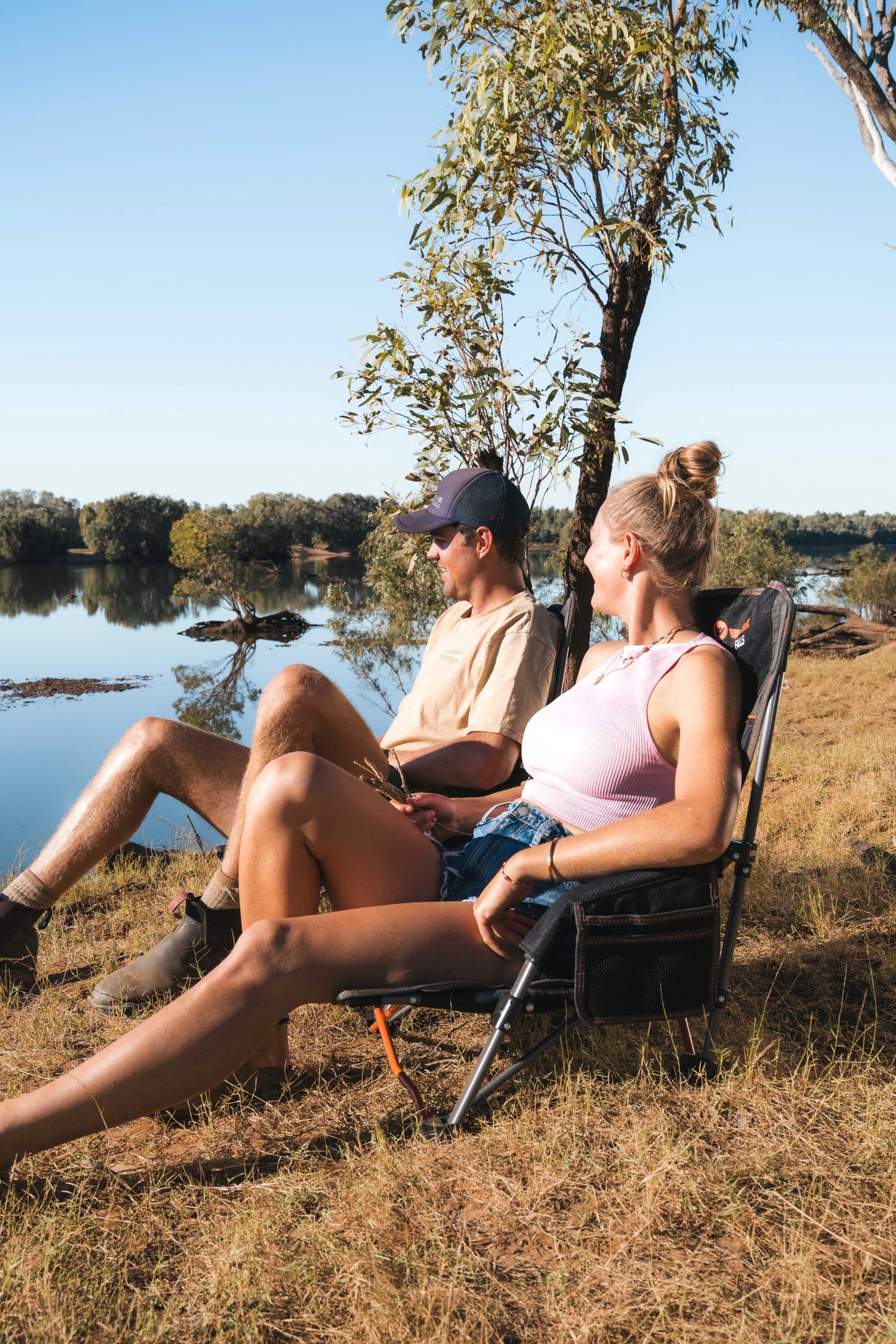 Falls Event Camp Chair, Foldable, Slight Recline, Cushioned, High Back, Drink Holder, Media Storage Pocket, Padded Arms, Low Rise, Weight Rated 135kg, Carry Bag with Shoulder Strap