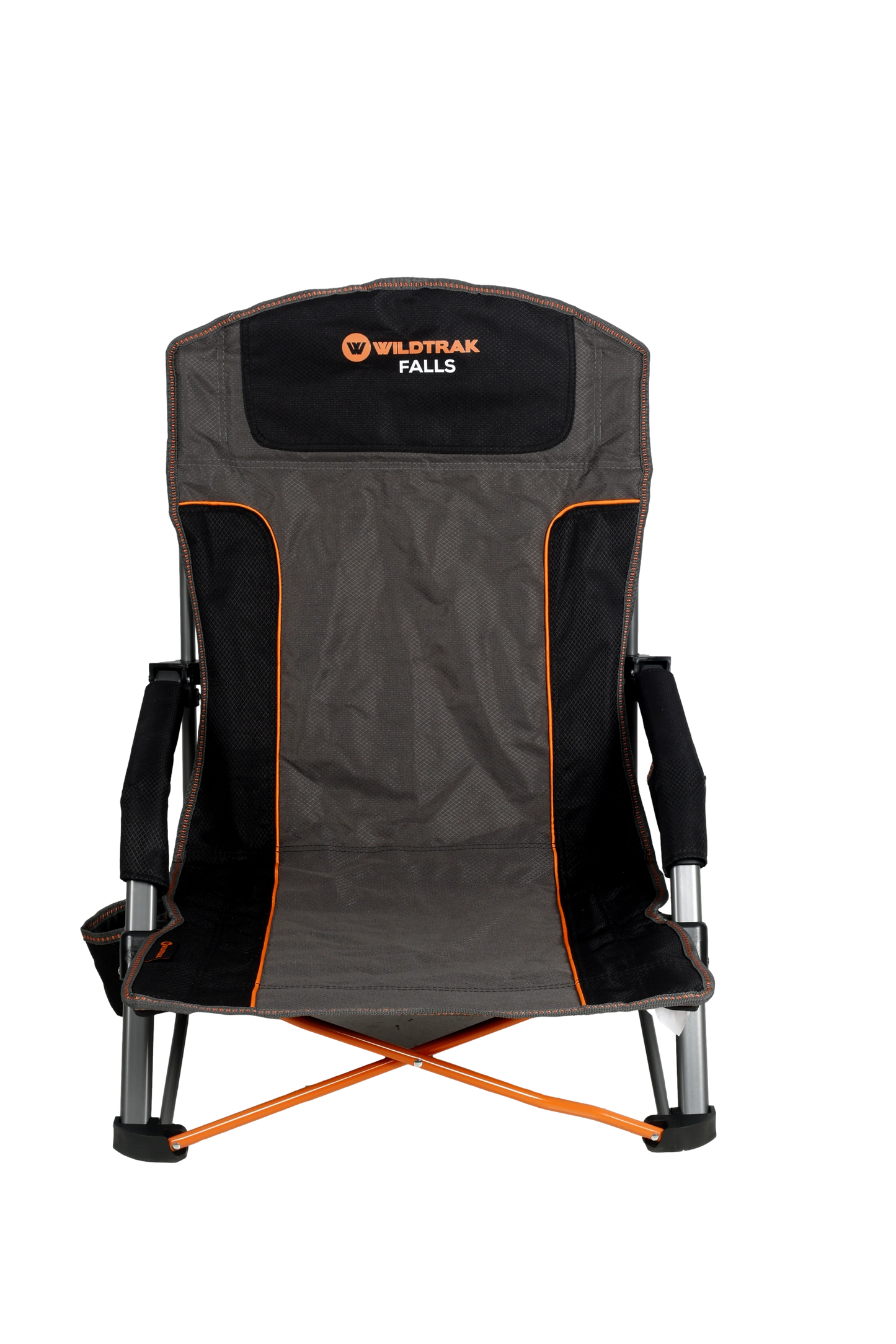 Falls Event Camp Chair, Foldable, Slight Recline, Cushioned, High Back, Drink Holder, Media Storage Pocket, Padded Arms, Low Rise, Weight Rated 135kg, Carry Bag with Shoulder Strap