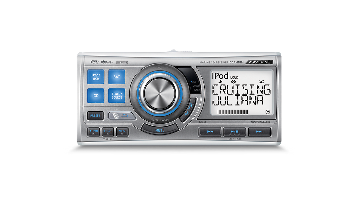 Alpine CDA-118M – Marine CD Receiver MP3/WMA/AAC USB/iPod/iPhone/Dual Zone
