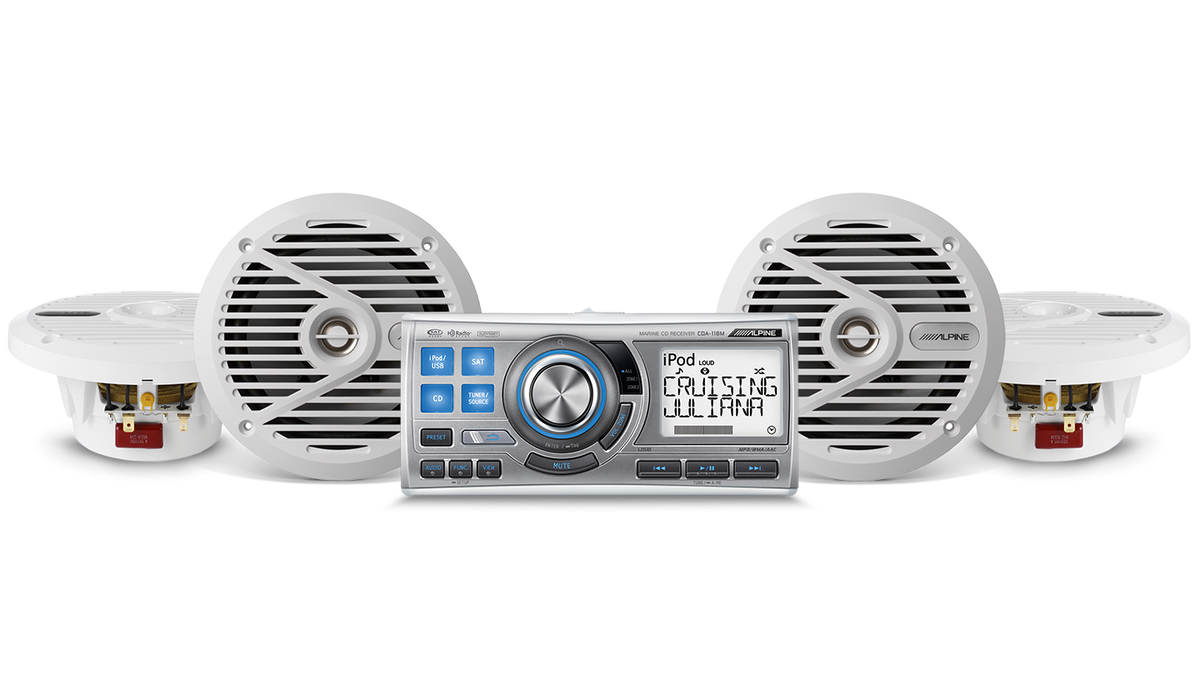 Alpine CDA-118M Marine White Complete Speaker System
