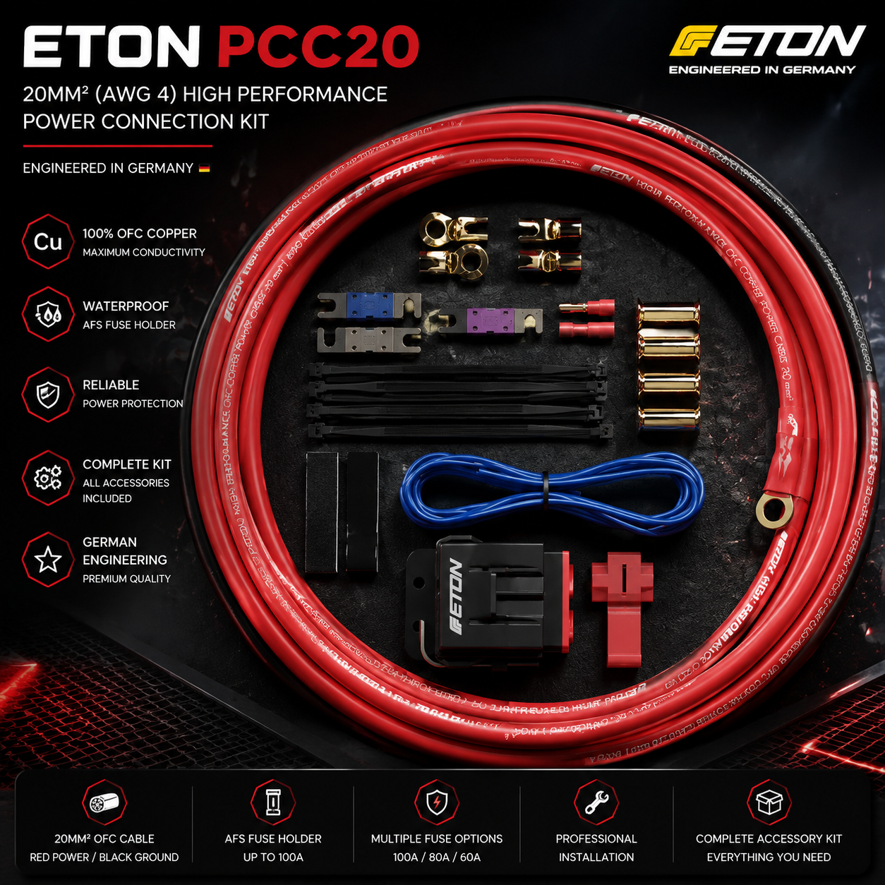 ETON PCC20 4AWG OFC High Performance Amplifier Wiring Kit