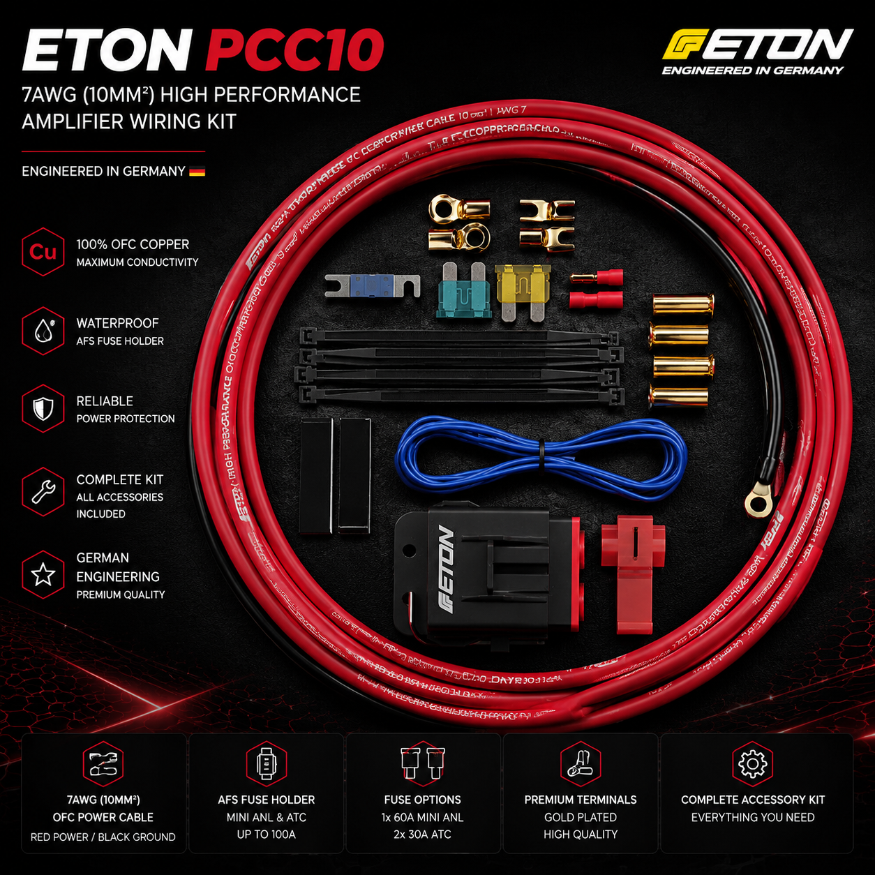 ETON PCC10 7AWG OFC High Performance Amplifier Wiring Kit
