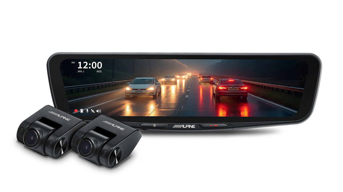 Alpine DVR-DM1000KO-IC – 10” Digital E-Mirror with Front and Rear DVR Cameras