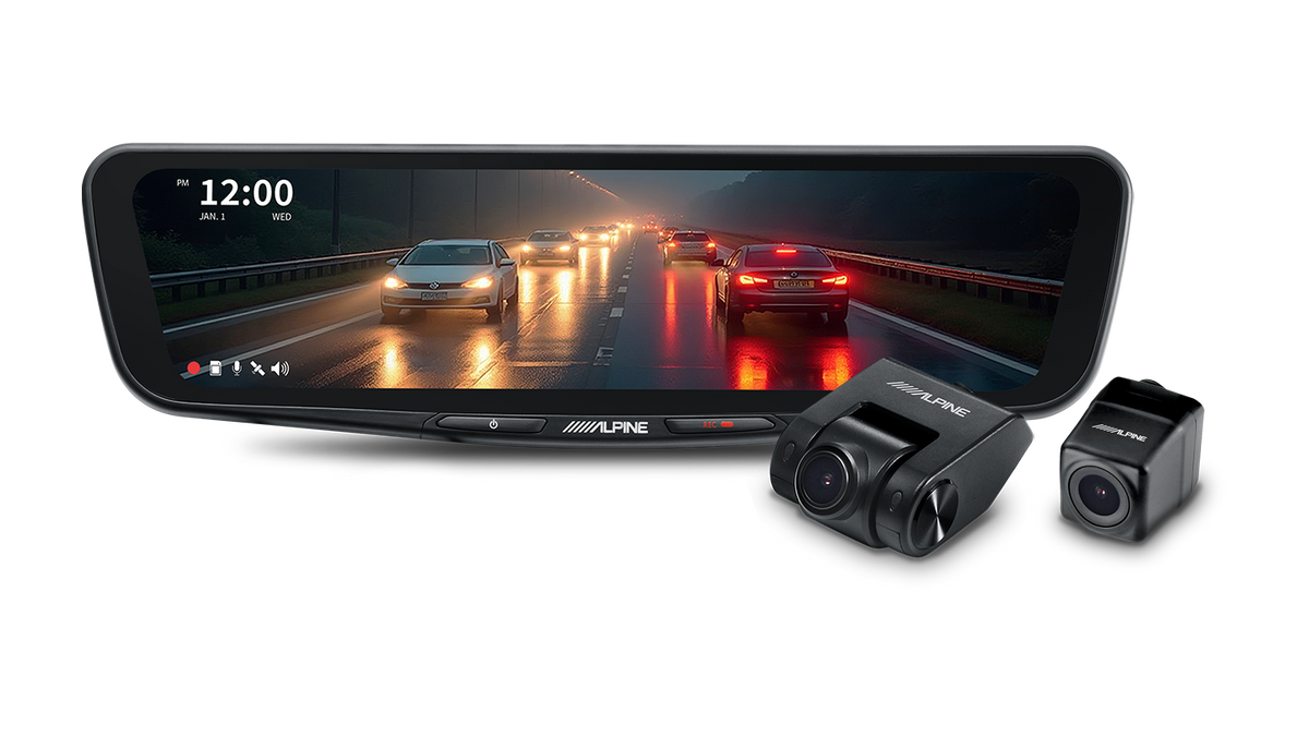 Alpine DVR-DM1000KO-OC – 10” Digital E-Mirror with Front (Internal) and Rear (External) DVR Cameras
