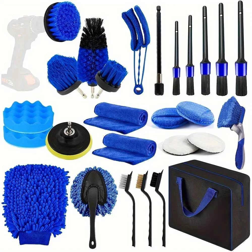 Complete Garage Audio Car Wash Kit with various brushes, microfiber cloths, and cleaning tools