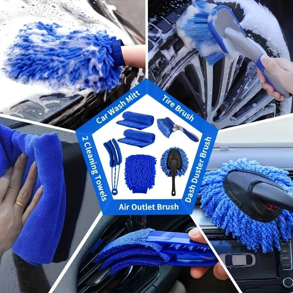 Comprehensive Garage Audio Car Wash Kit with mitt, brushes, and towels for effective car cleaning