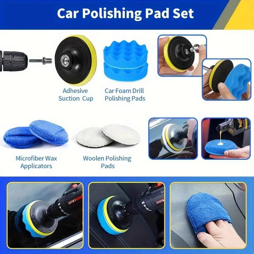 Car Wash Kit featuring polishing pads and applicators for vehicle detailing and cleaning