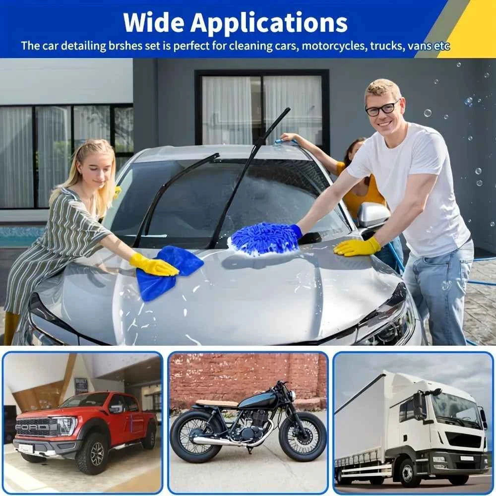 Garage Audio Car Wash Kit featuring people cleaning a car with brushes and water for effective detailing