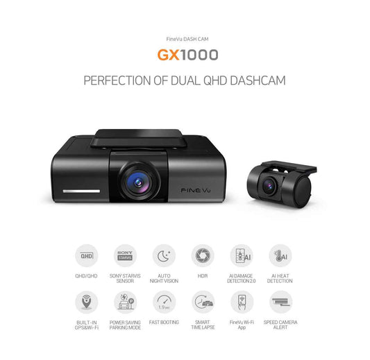 FineVu GX1000 Dual QHD Dash Camera with Sony Sensors and Advanced Features for Safety