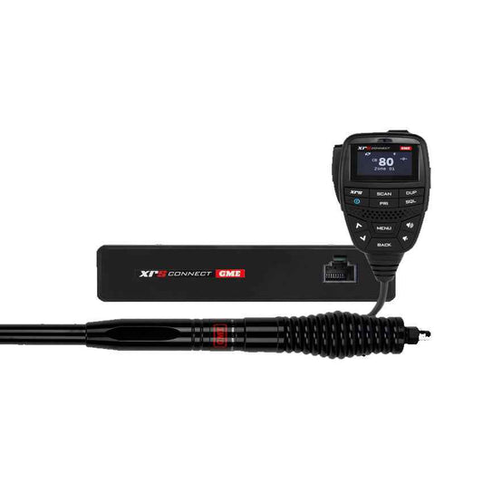 GME XRS-370C4P XRS Connect 4WD Pack featuring a compact radio and durable antenna for off-road communication