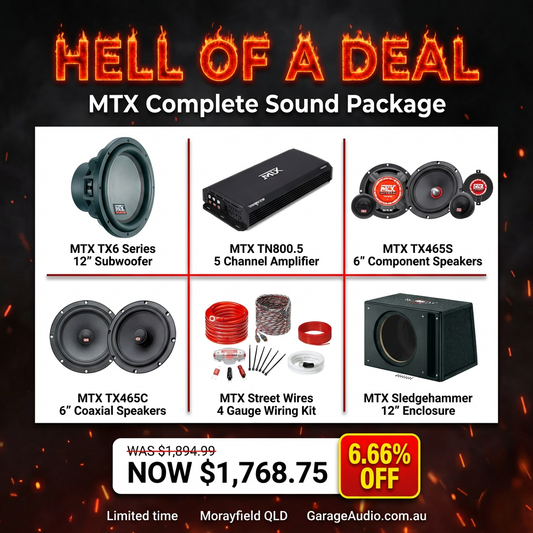 MTX “Hell of a Deal” Complete Sound Package (Front + Rear + 5ch Amp + 12” Sub + Wiring + Box)
