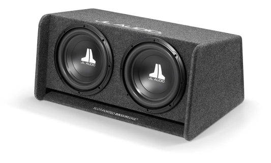 JL Audio Dual 12 inch subwoofers 12W0v3 BassWedge with custom gray enclosure for powerful bass