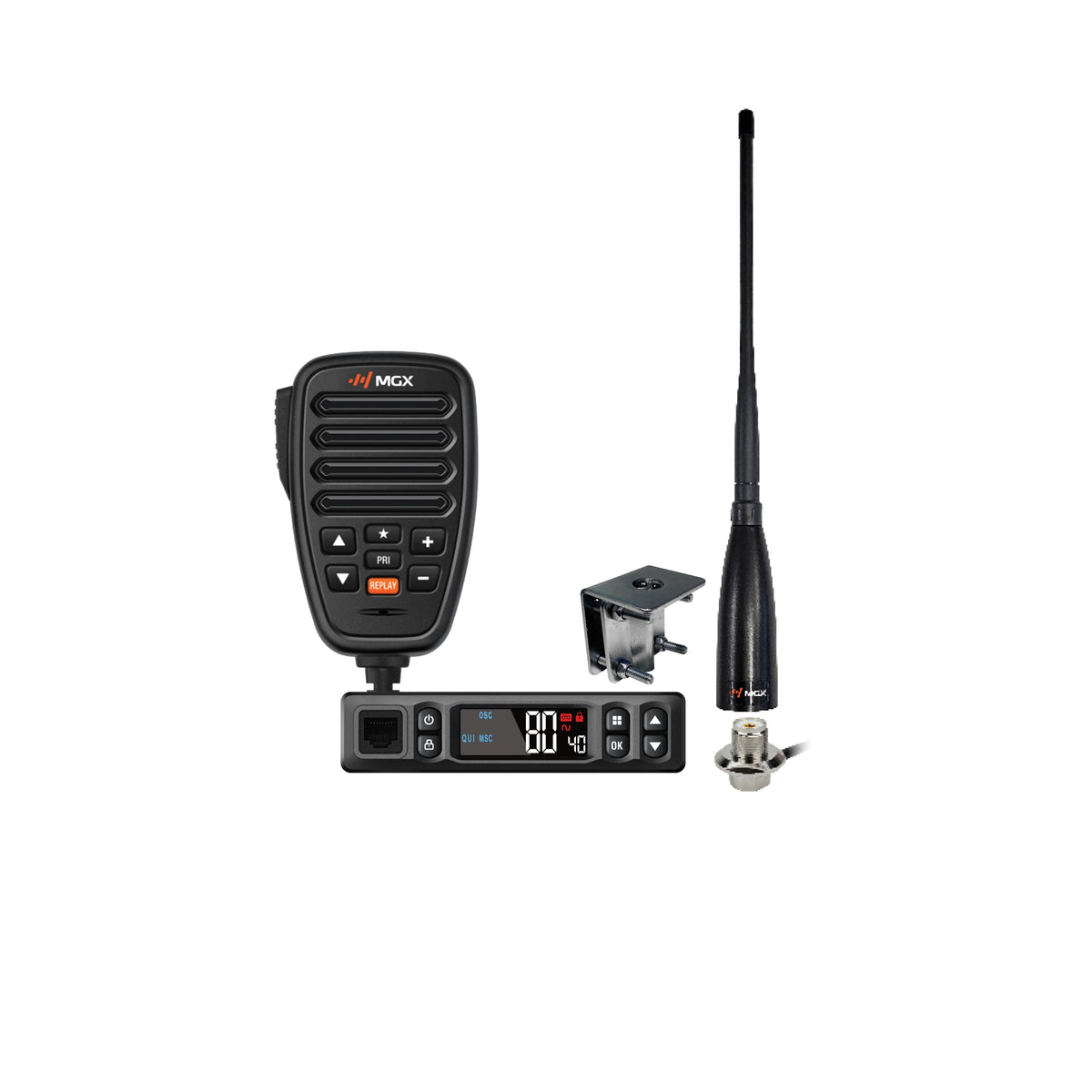 Genuine MGX C1 AGP radio and supplied components - product photograph