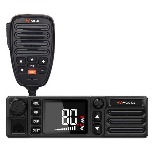 Genuine MGX D1 radio and supplied components - product photograph