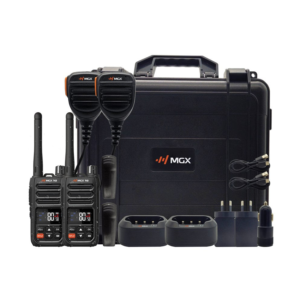 Genuine MGX H2-2TP radio and supplied components - product photograph