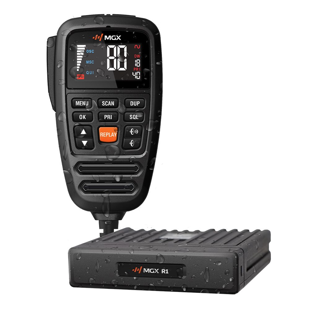 Genuine MGX R1 radio and supplied components - product photograph