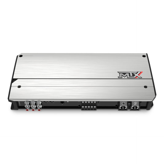 MTX Audio Thunder Series 1400W RMS 5 Channel Amplifier with sleek silver finish and multiple input connectors