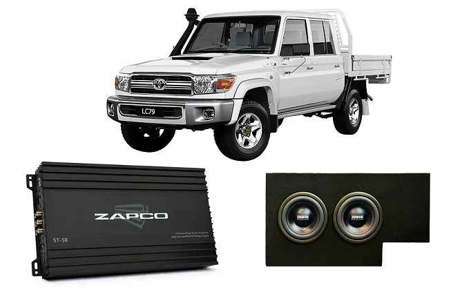 Zapco 79 series Land Cruiser subwoofer pack with amplifier and dual speakers for enhanced audio experience