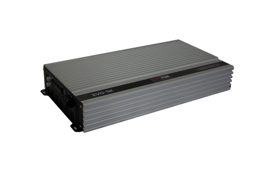 ZEROFLEX EVO 5K Mono amplifier with silver heat sink casing and black control panel