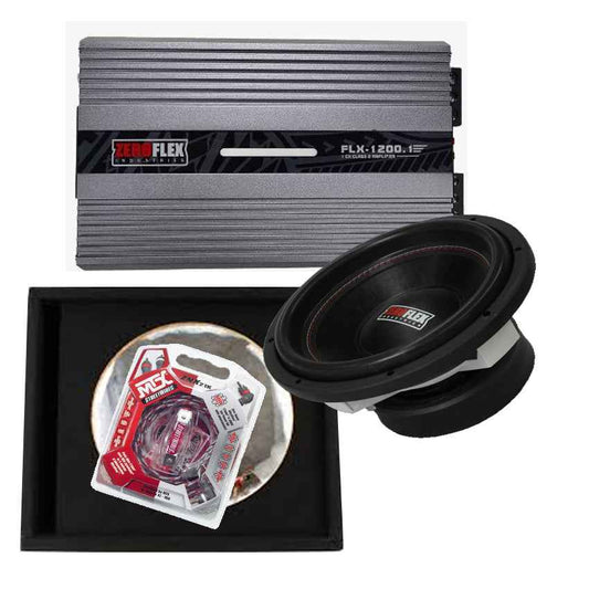 Garage Audio Zeroflex Sub and Amplifier Pack 1 with subwoofer, amplifier, and installation accessories