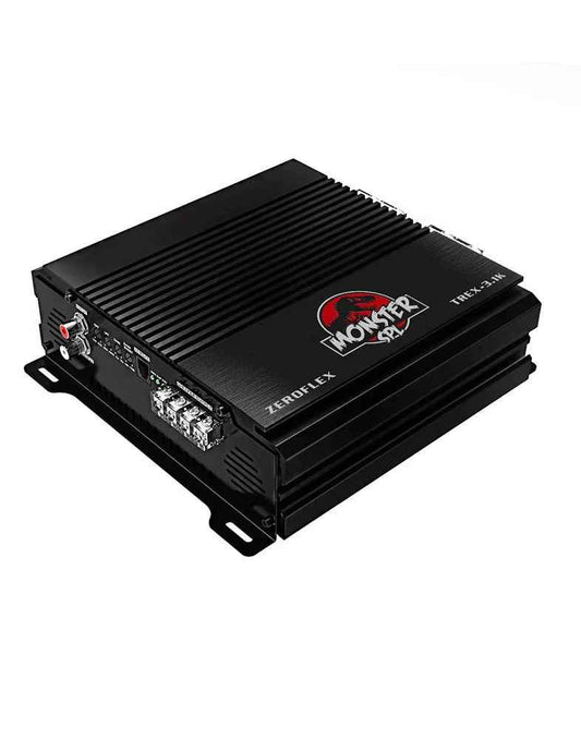 Zeroflex TREX MONO AMP black mono amplifier with cooling fins and Monster logo for high performance audio